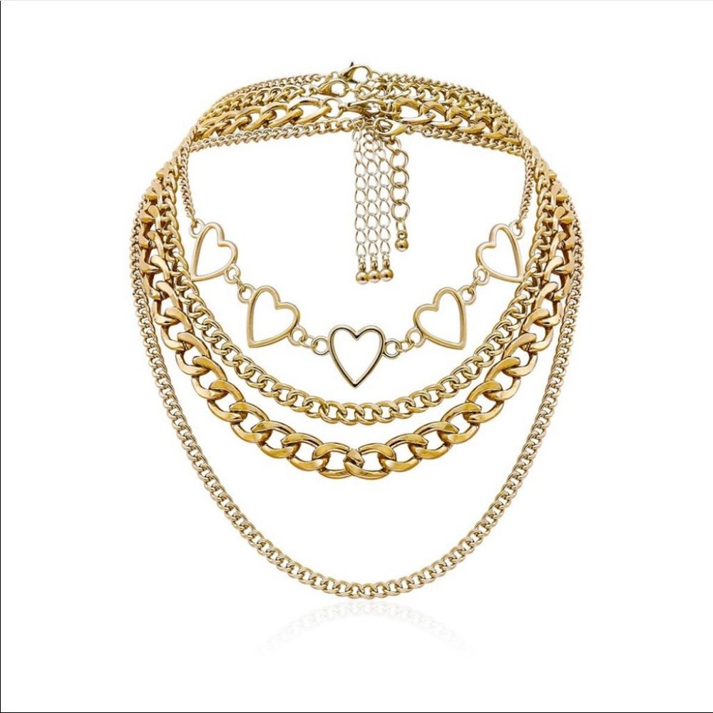 Gold Heart-shape Multilevel Chain Pendant Necklace - Picture 2 of 3